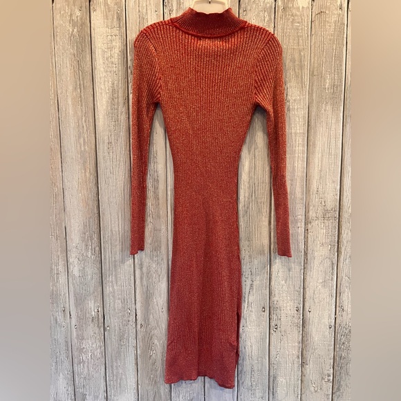 Say What Red/Gold Sweater Like Stretch Dress - Picture 2 of 6